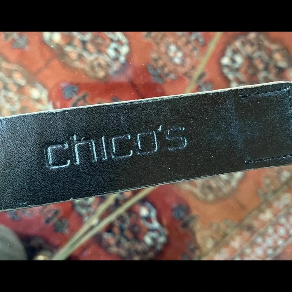 Chico's Blue Bead Faux‎ Leather Adjustable Length Belt Silver Buckle